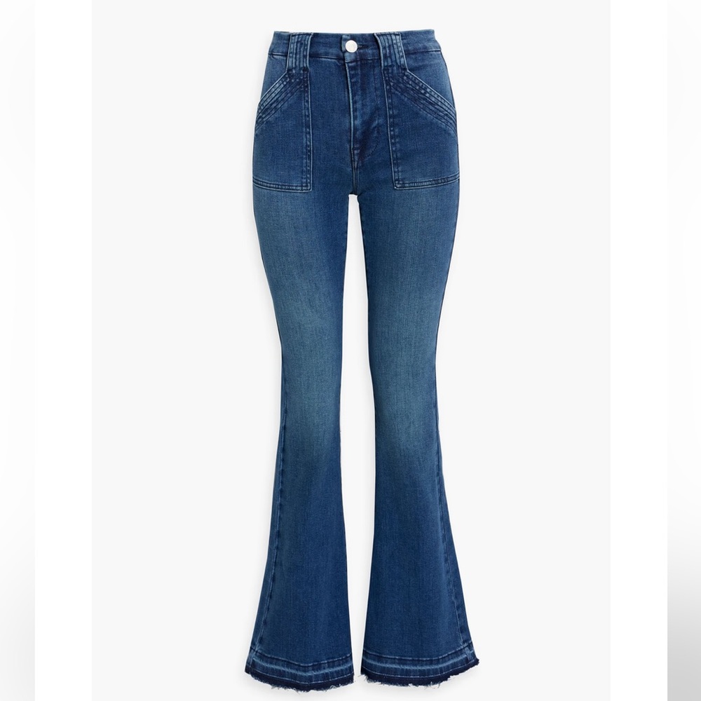 Frame le high flare high rise medium wash raw hem flare jeans - Picture 3 of 14